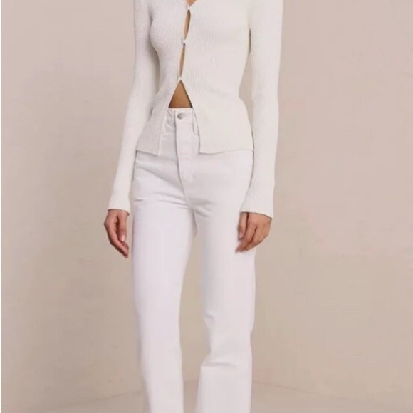 A.L.C. Cream Ribbed V-Neck Button Cardigan - Picture 2 of 5